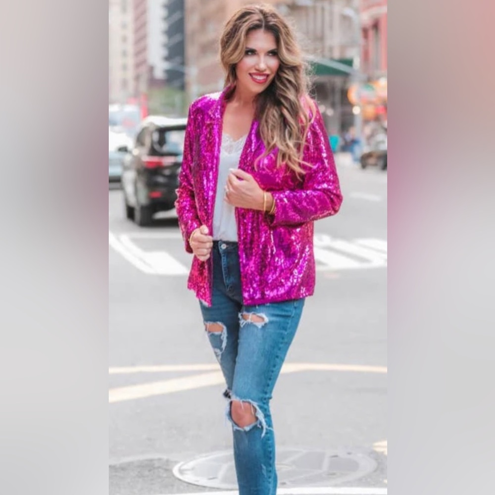 Hot Pink Sequin Blazer - Size M